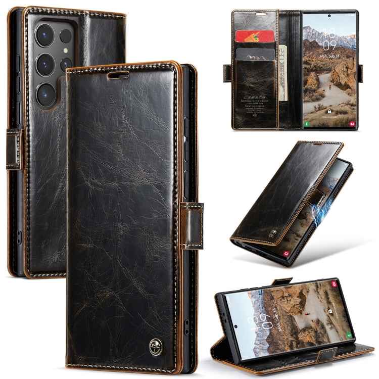 Pour Samsung Galaxy S24 Ultra 5G Étui de téléphone en cuir à rabat avec texture Crazy Horse CaseMe 003 (Café)