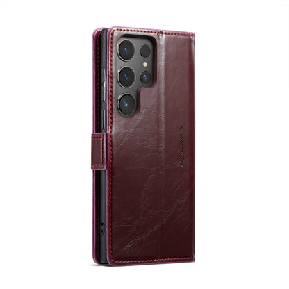 For Samsung Galaxy S24 Ultra 5G CaseMe 003 Crazy Horse Texture Flip Leather Phone Case(Mulberry Red)