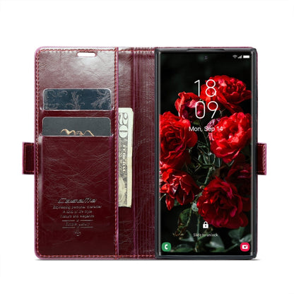 For Samsung Galaxy S24 Ultra 5G CaseMe 003 Crazy Horse Texture Flip Leather Phone Case(Mulberry Red)