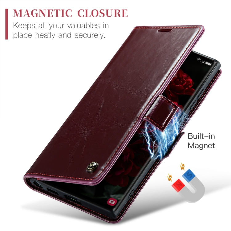 For Samsung Galaxy S24 Ultra 5G CaseMe 003 Crazy Horse Texture Flip Leather Phone Case(Mulberry Red)