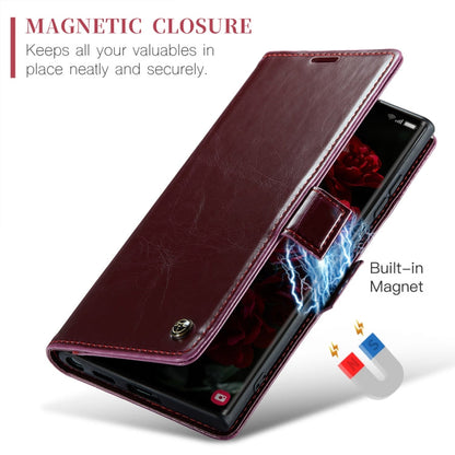 For Samsung Galaxy S24 Ultra 5G CaseMe 003 Crazy Horse Texture Flip Leather Phone Case(Mulberry Red)