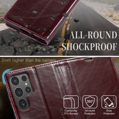 For Samsung Galaxy S24 Ultra 5G CaseMe 003 Crazy Horse Texture Flip Leather Phone Case(Mulberry Red)
