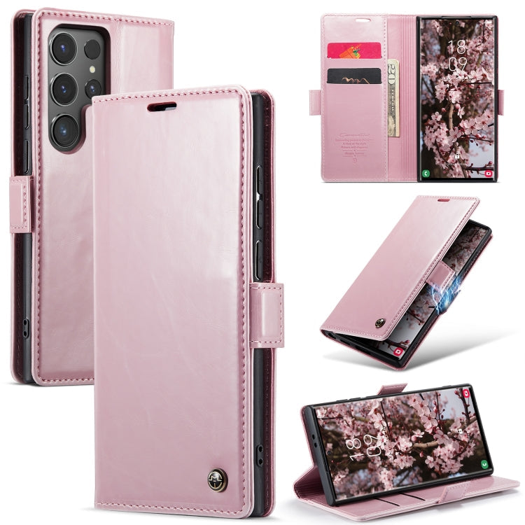 For Samsung Galaxy S24 Ultra 5G CaseMe 003 Crazy Horse Texture Flip Leather Phone Case(Pink)