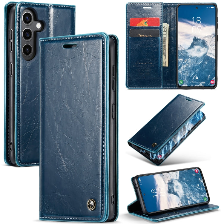 For Samsung Galaxy S24+ 5G CaseMe 003 Crazy Horse Texture Flip Leather Phone Case(Blue Green)