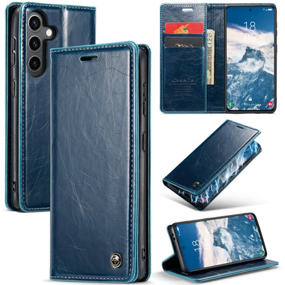 For Samsung Galaxy S24+ 5G CaseMe 003 Crazy Horse Texture Flip Leather Phone Case(Blue Green)