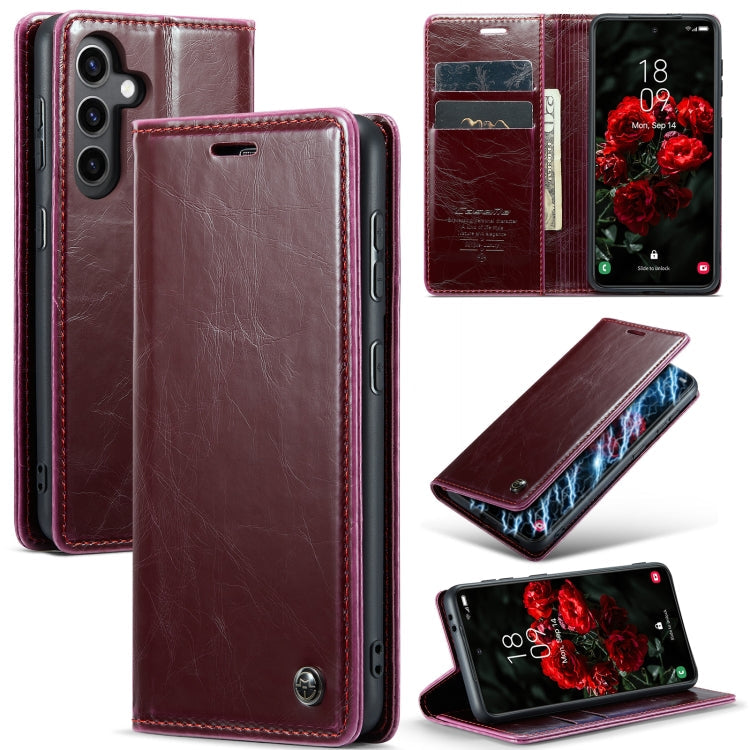 For Samsung Galaxy S24 5G CaseMe 003 Crazy Horse Texture Flip Leather Phone Case(Mulberry Red)