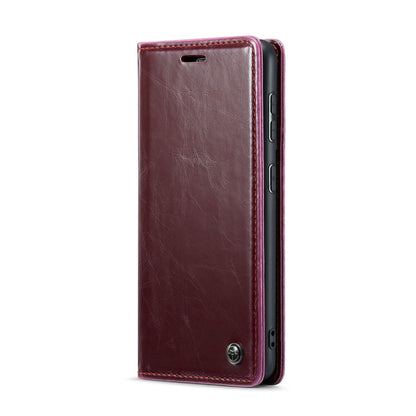 For Samsung Galaxy S24 5G CaseMe 003 Crazy Horse Texture Flip Leather Phone Case(Mulberry Red)