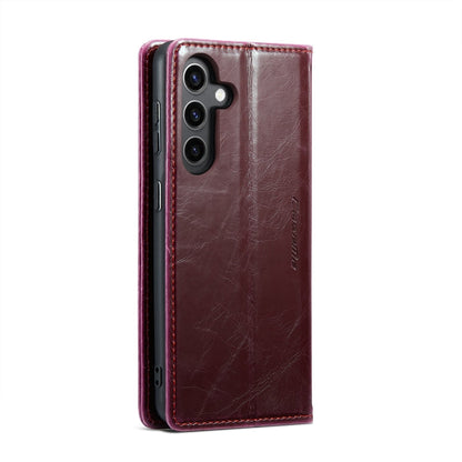 For Samsung Galaxy S24 5G CaseMe 003 Crazy Horse Texture Flip Leather Phone Case(Mulberry Red)