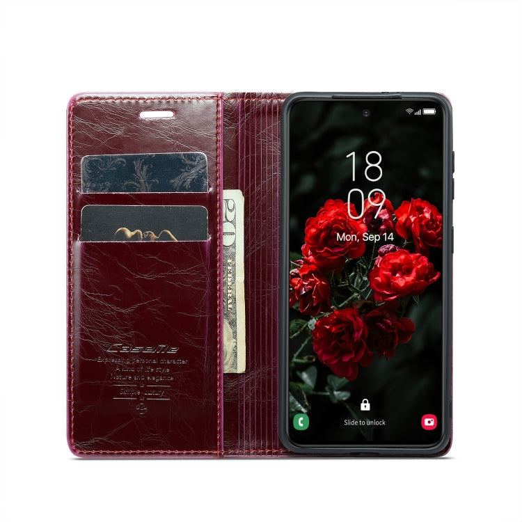 For Samsung Galaxy S24 5G CaseMe 003 Crazy Horse Texture Flip Leather Phone Case(Mulberry Red)