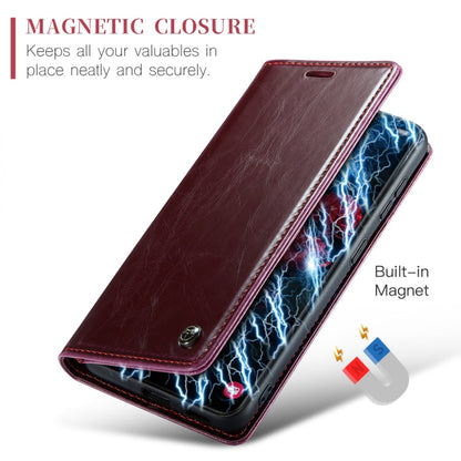 For Samsung Galaxy S24 5G CaseMe 003 Crazy Horse Texture Flip Leather Phone Case(Mulberry Red)