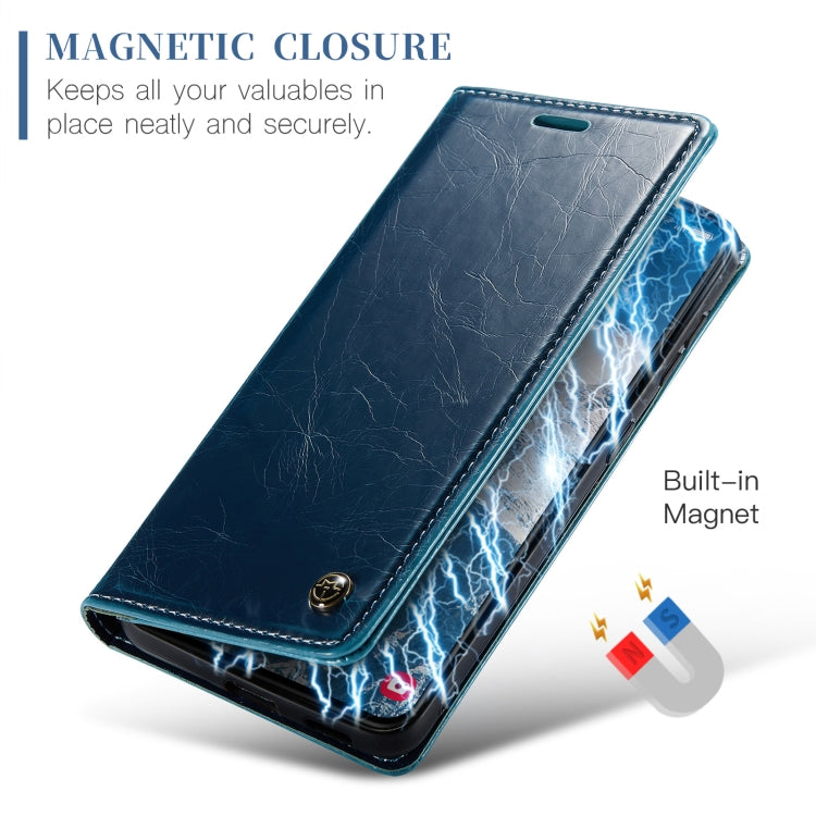 For Samsung Galaxy S24 5G CaseMe 003 Crazy Horse Texture Flip Leather Phone Case(Blue Green)