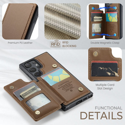 For Samsung Galaxy S24 Ultra 5G CaseMe C22 PC+TPU Business Style RFID Anti-theft Leather Phone Case(Brown)