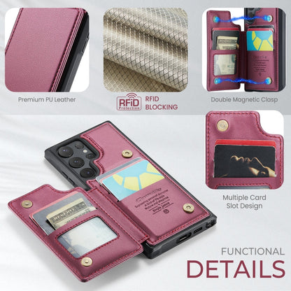 For Samsung Galaxy S24 Ultra 5G CaseMe C22 PC+TPU Business Style RFID Anti-theft Leather Phone Case(Wine Red)