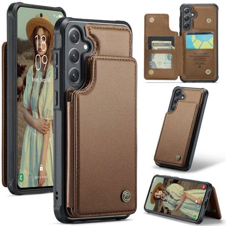 For Samsung Galaxy S24 5G CaseMe C22 PC+TPU Business Style RFID Anti-theft Leather Phone Case(Brown)