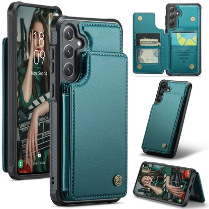 Pour Samsung Galaxy S24 5G Étui Caseme C22 PC+TPU Style Affaires RFID Anti-vol en Cuir (Bleu Vert)