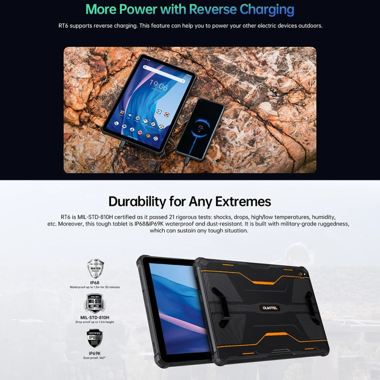 [HK Warehouse] OUKITEL RT6 4G Network IP68/IP69K Rugged Tablet, 8GB+256GB, 10.1 inch Android 13 MediaTek MT8788 Octa Core Support Dual SIM, EU Plug(Orange)