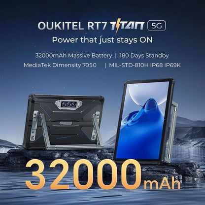 [HK Warehouse] OUKITEL RT7 TITAN 5G Network IP68/IP69K Rugged Tablet, 12GB+512GB, 10.1 inch Android 15 MediaTek Dimensity 7050 Octa Core Support Dual SIM, EU Plug(Blue)