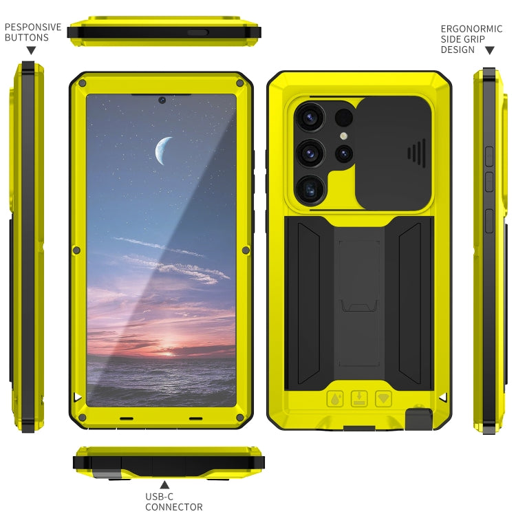For Samsung Galaxy S24 Ultra 5G R-JUST Sliding Camera Life Waterproof Holder Phone Case(Yellow)