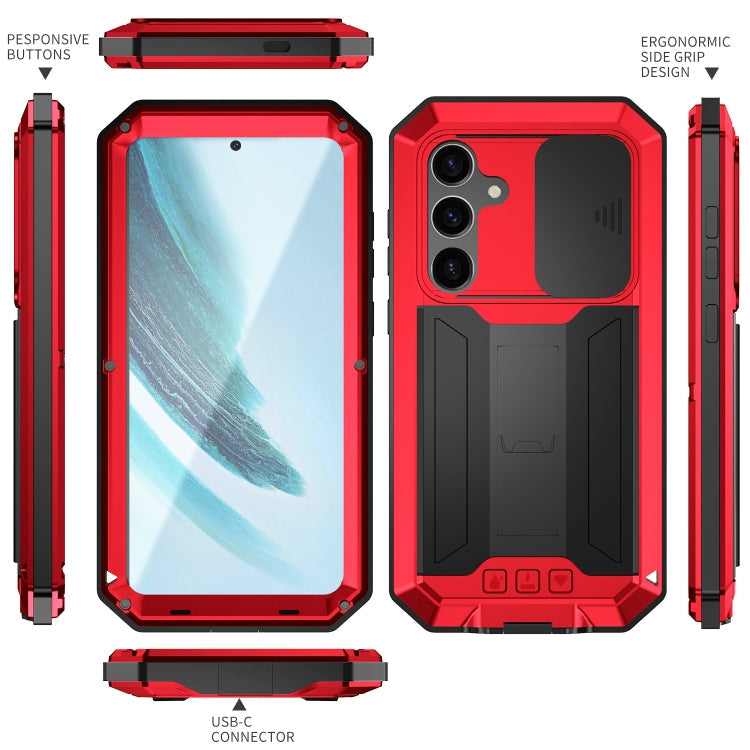 Pour Samsung Galaxy S24+ 5G R-JUST Coque de Téléphone Étanche à la Vie avec Caméra Coulissante (Rouge)