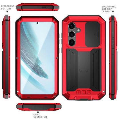 Pour Samsung Galaxy S24+ 5G R-JUST Coque de Téléphone Étanche à la Vie avec Caméra Coulissante (Rouge)