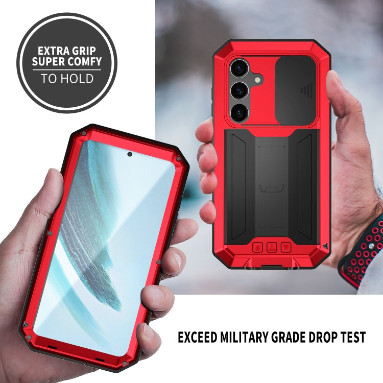 Pour Samsung Galaxy S24+ 5G R-JUST Coque de Téléphone Étanche à la Vie avec Caméra Coulissante (Rouge)