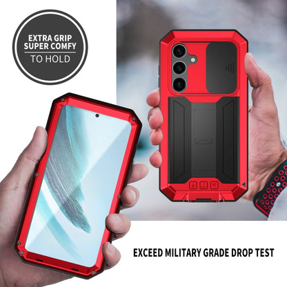 Pour Samsung Galaxy S24+ 5G R-JUST Coque de Téléphone Étanche à la Vie avec Caméra Coulissante (Rouge)