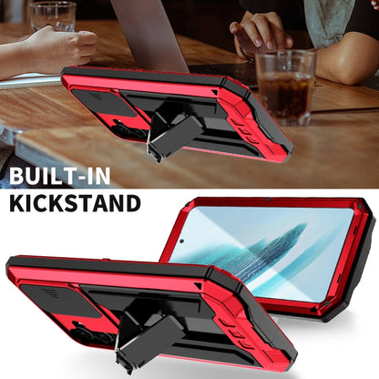 Pour Samsung Galaxy S24+ 5G R-JUST Coque de Téléphone Étanche à la Vie avec Caméra Coulissante (Rouge)