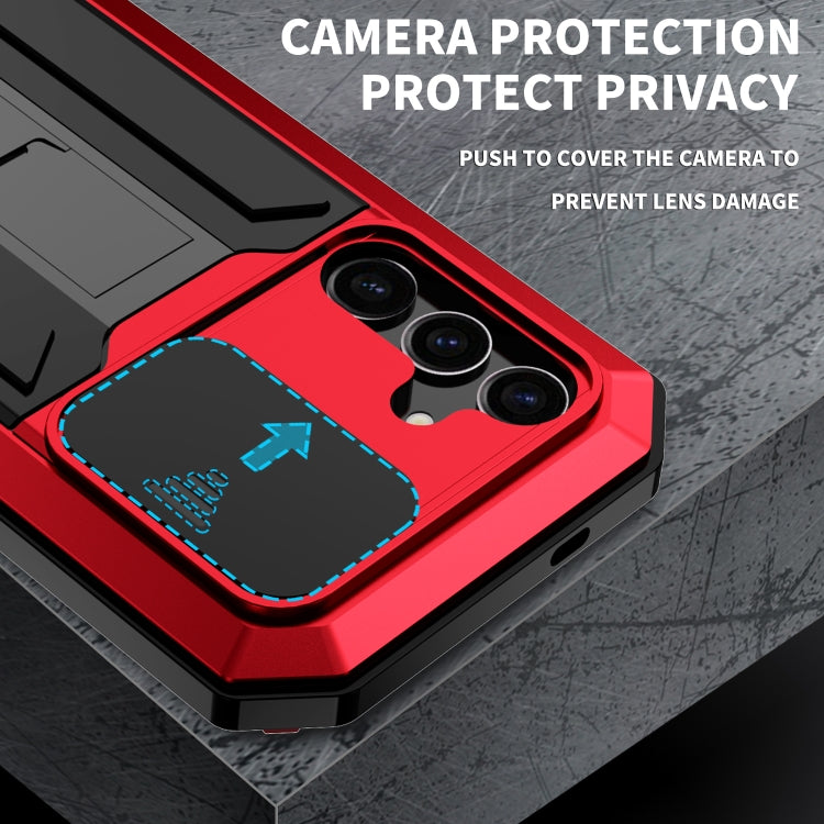 Pour Samsung Galaxy S24+ 5G R-JUST Coque de Téléphone Étanche à la Vie avec Caméra Coulissante (Rouge)