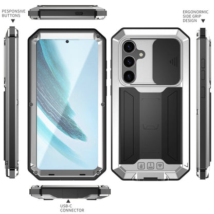 For Samsung Galaxy S24+ 5G R-JUST Sliding Camera Life Waterproof Holder Phone Case(Silver)