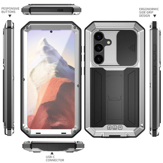 For Samsung Galaxy S24 5G R-JUST Sliding Camera Life Waterproof Holder Phone Case(Silver)