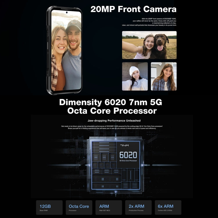 [Entrepôt HK] DOOGEE V20S, 12 Go+256 Go, empreinte digitale latérale, Android 13 Dimensity 6020 Octa Core 2,2 GHz de 6,43 pouces, réseau : 5G, OTG, NFC, prise en charge de Google Pay (noir)