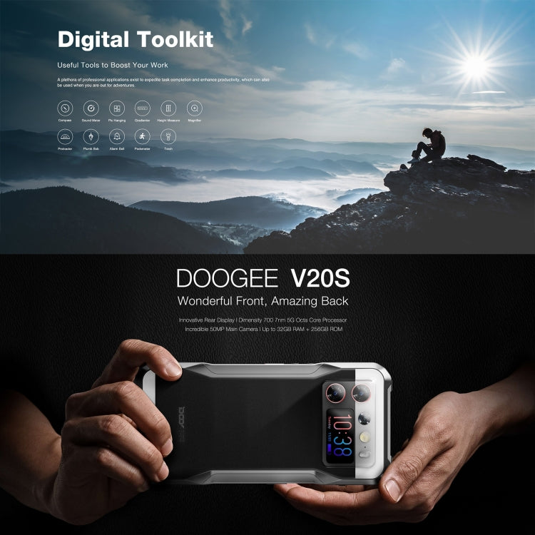 [Entrepôt HK] DOOGEE V20S, 12 Go+256 Go, empreinte digitale latérale, Android 13 Dimensity 6020 Octa Core 2,2 GHz de 6,43 pouces, réseau : 5G, OTG, NFC, prise en charge de Google Pay (noir)