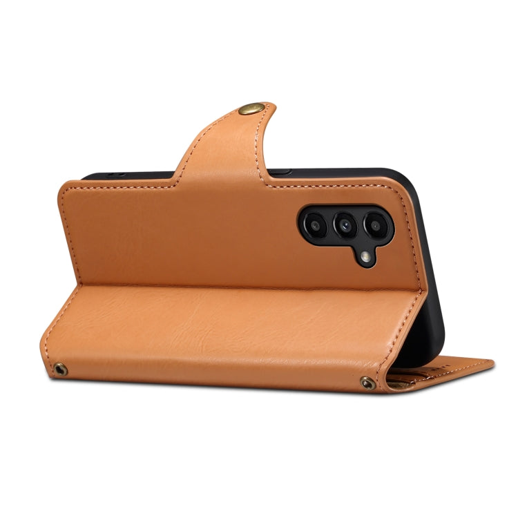 For Samsung Galaxy A14 Denior Cowhide Texture Wallet Style Leather Phone Case(Khaki)