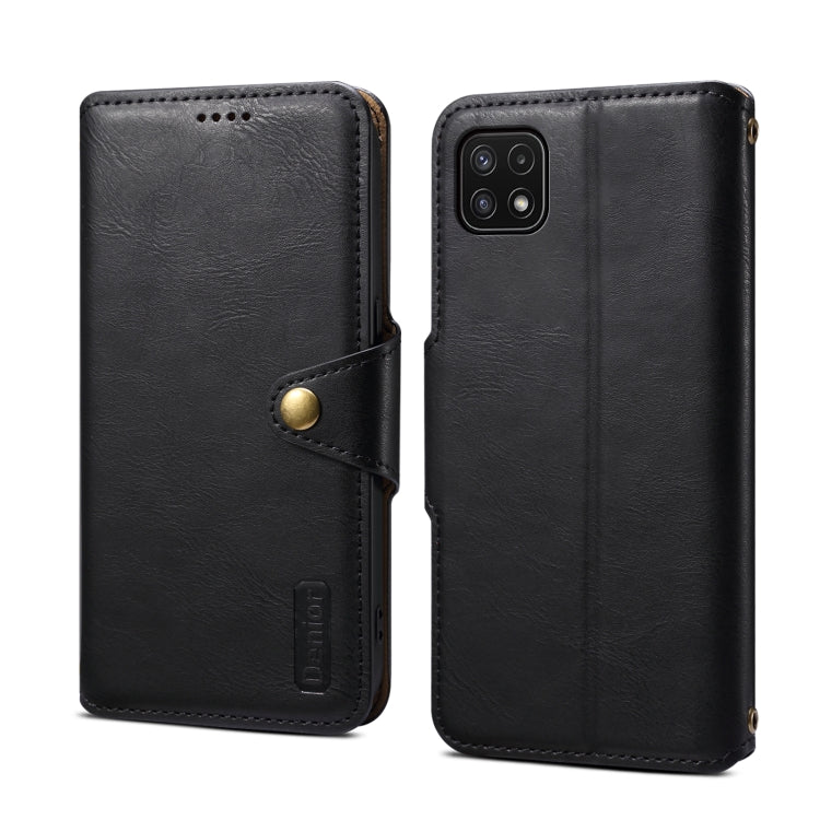 Pour Samsung Galaxy A22 5G Étui de téléphone en cuir de style portefeuille texturé en cuir de vachette Denior (Noir)