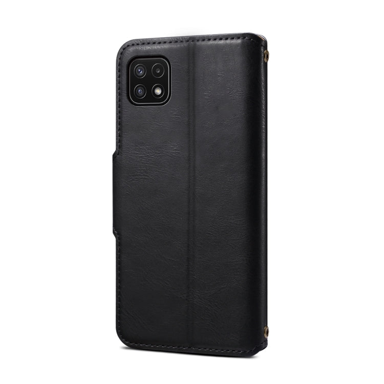Pour Samsung Galaxy A22 5G Étui de téléphone en cuir de style portefeuille texturé en cuir de vachette Denior (Noir)