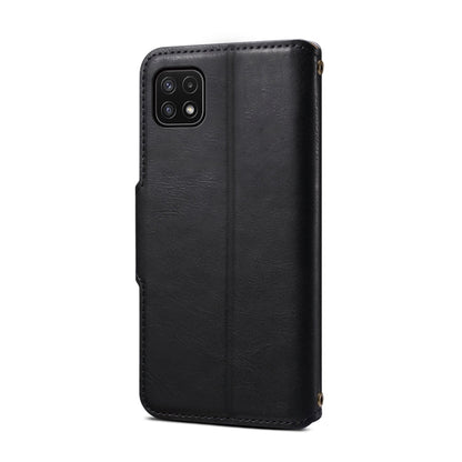Pour Samsung Galaxy A22 5G Étui de téléphone en cuir de style portefeuille texturé en cuir de vachette Denior (Noir)