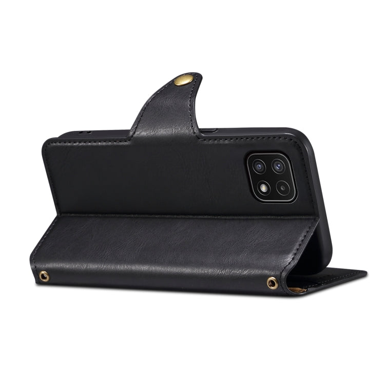 Pour Samsung Galaxy A22 5G Étui de téléphone en cuir de style portefeuille texturé en cuir de vachette Denior (Noir)