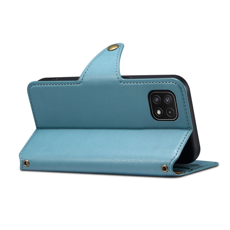 For Samsung Galaxy A22 5G Denior Cowhide Texture Wallet Style Leather Phone Case(Blue)