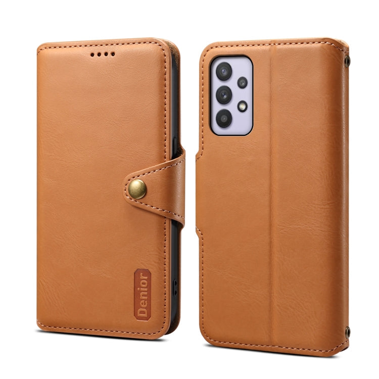 Pour étui de téléphone en cuir de style portefeuille en texture de cuir de vachette Denior pour Samsung Galaxy A32 5G (marron)