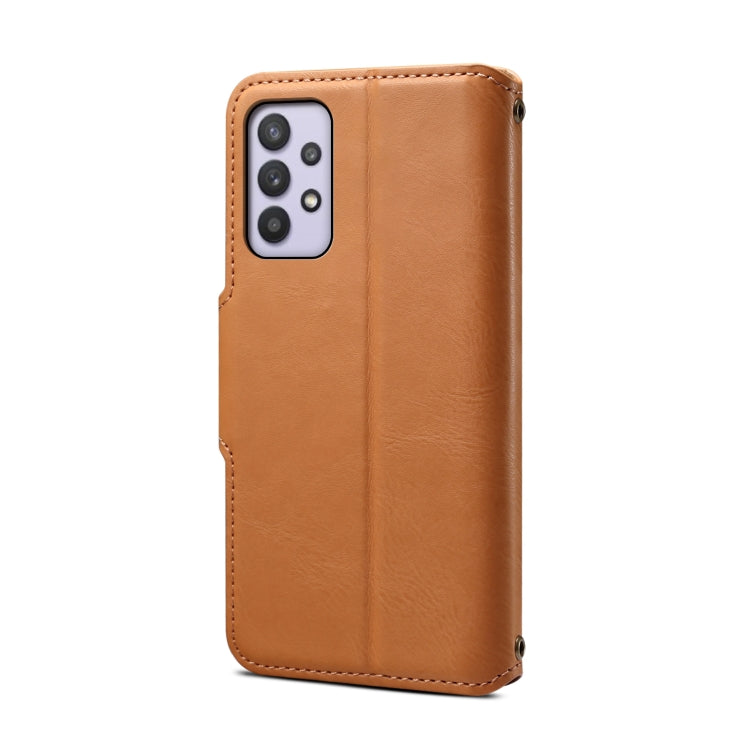 Pour étui de téléphone en cuir de style portefeuille en texture de cuir de vachette Denior pour Samsung Galaxy A32 5G (marron)
