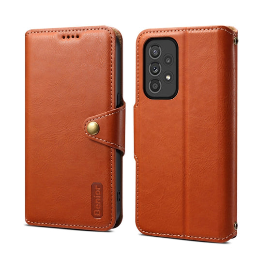 Pour Samsung Galaxy A33 5G Étui de téléphone en cuir de style portefeuille texturé en cuir de vachette Denior (marron)