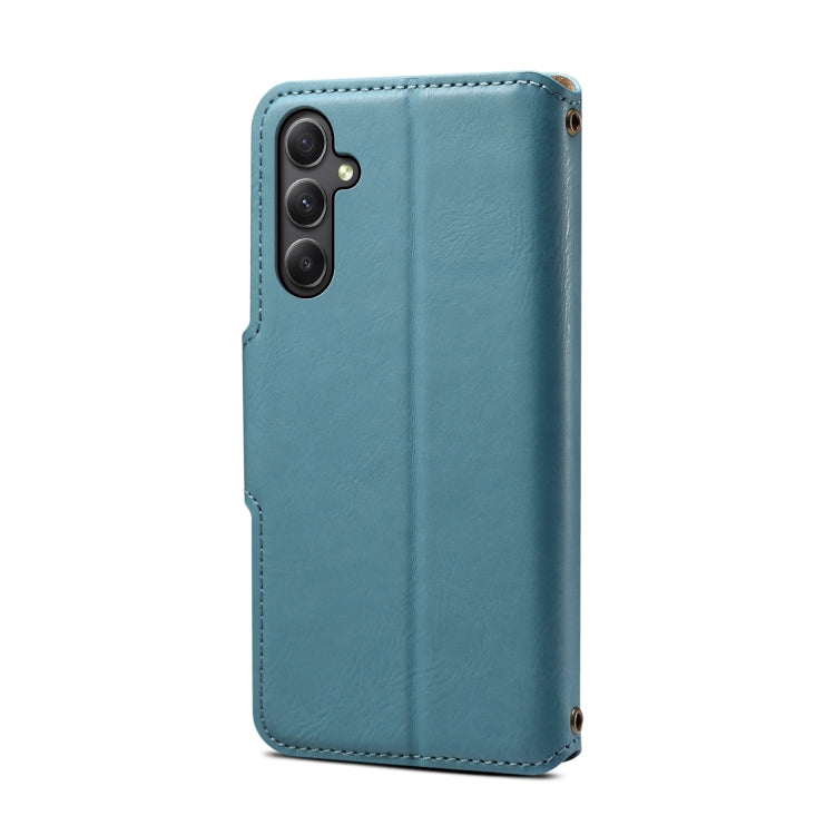 For Samsung Galaxy A34 5G Denior Cowhide Texture Wallet Style Leather Phone Case(Blue)