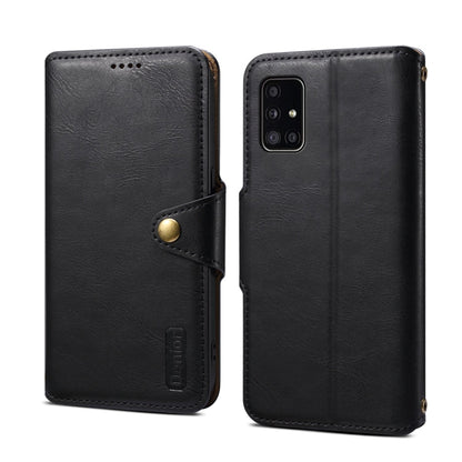 Pour Samsung Galaxy A51 4G, étui portefeuille en cuir texturé en cuir de vachette Denior (noir)