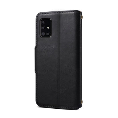 Pour Samsung Galaxy A51 4G, étui portefeuille en cuir texturé en cuir de vachette Denior (noir)