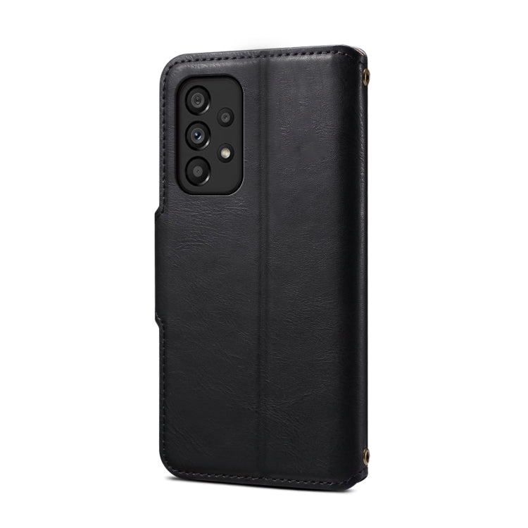 For Samsung Galaxy A53 5G Denior Cowhide Texture Wallet Style Leather Phone Case(Black)