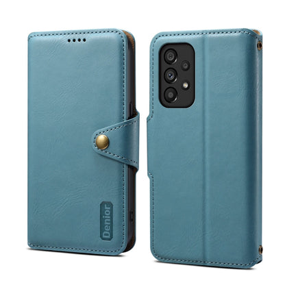 Pour Samsung Galaxy A53 5G Étui de téléphone en cuir de style portefeuille texturé en cuir de vachette Denior (bleu)