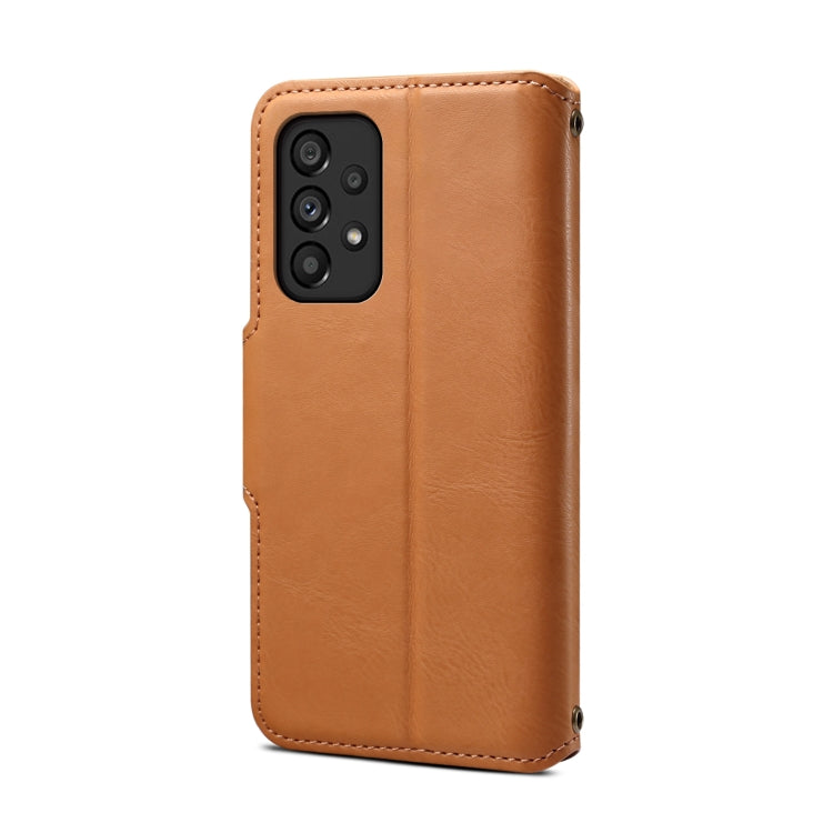 For Samsung Galaxy A53 5G Denior Cowhide Texture Wallet Style Leather Phone Case(Khaki)