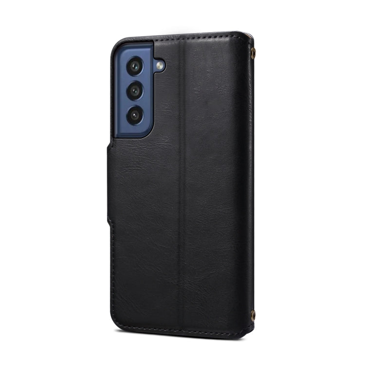 For Samsung Galaxy S21 FE 5G Denior Cowhide Texture Wallet Style Leather Phone Case(Black)