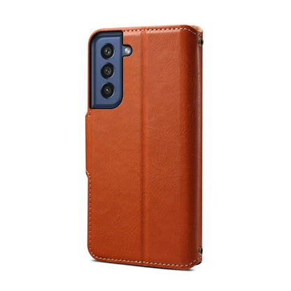 Pour Samsung Galaxy S21 FE 5G Étui de téléphone en cuir de style portefeuille texturé en peau de vache Denior (marron)
