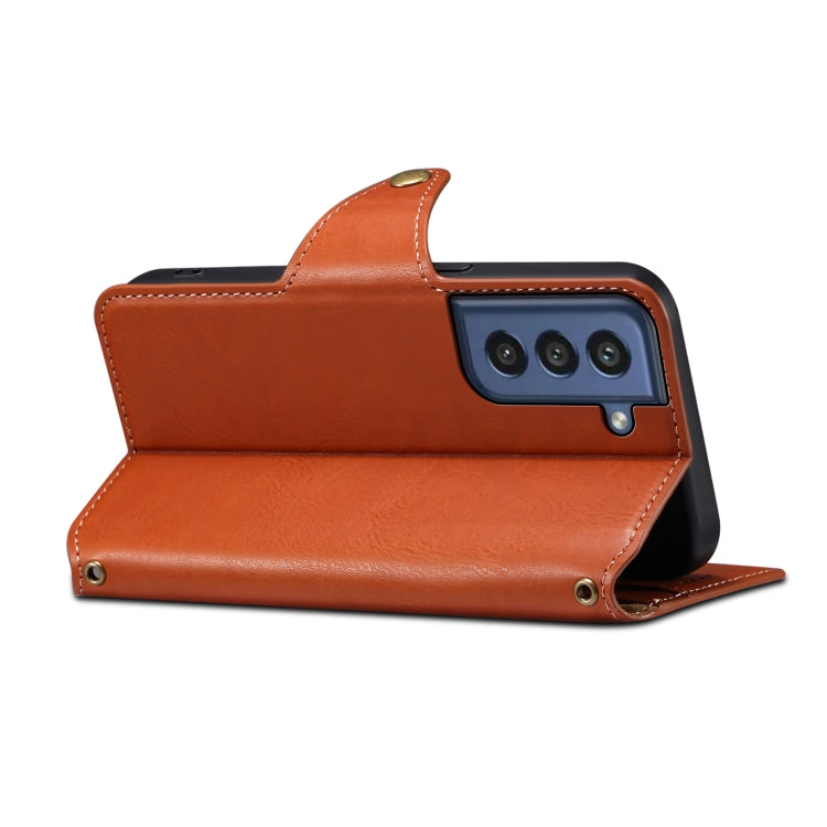 Pour Samsung Galaxy S21 FE 5G Étui de téléphone en cuir de style portefeuille texturé en peau de vache Denior (marron)
